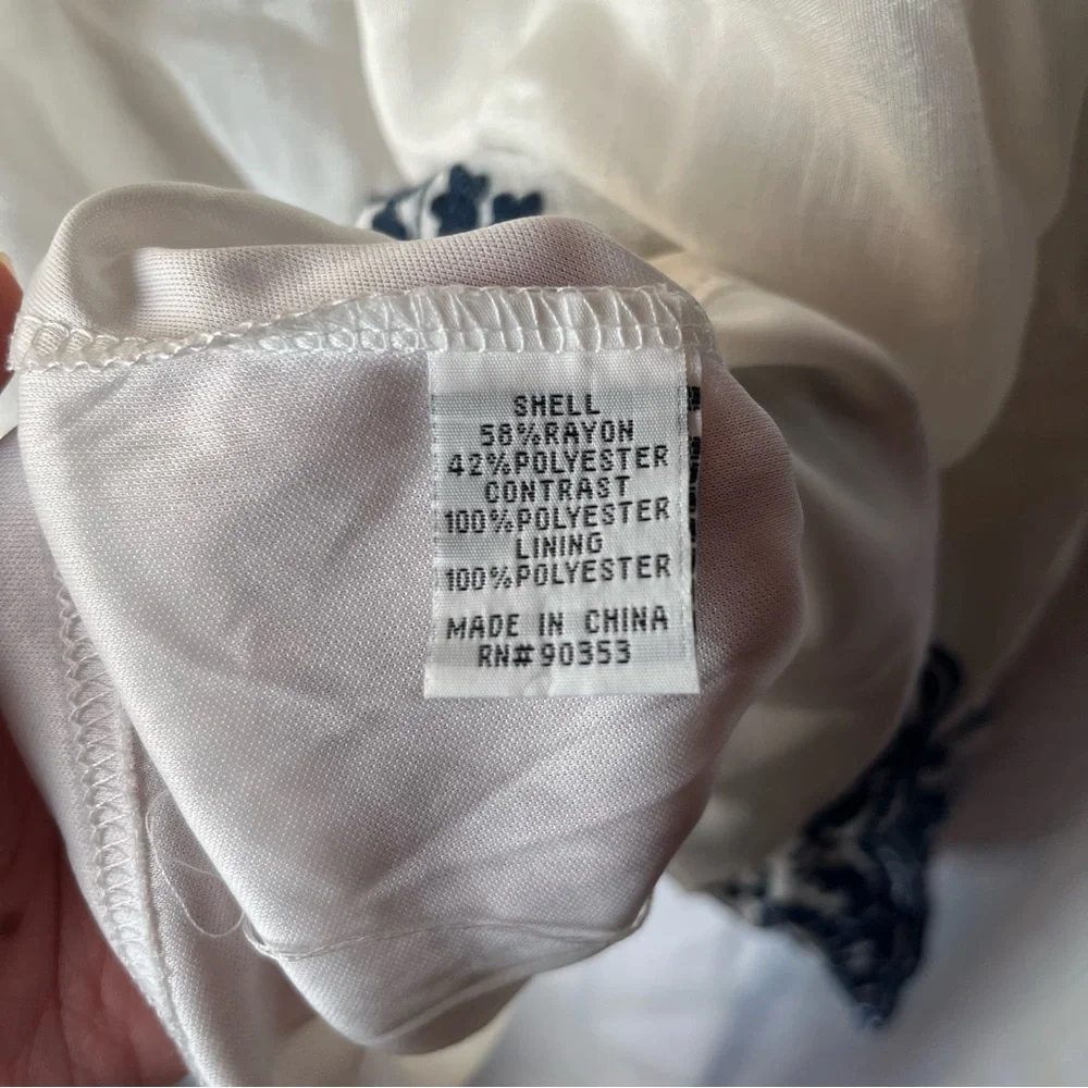 J Gee White and Navy Blue Embroidered Midi Spaghetti Strap Dress - Picture 5 of 13